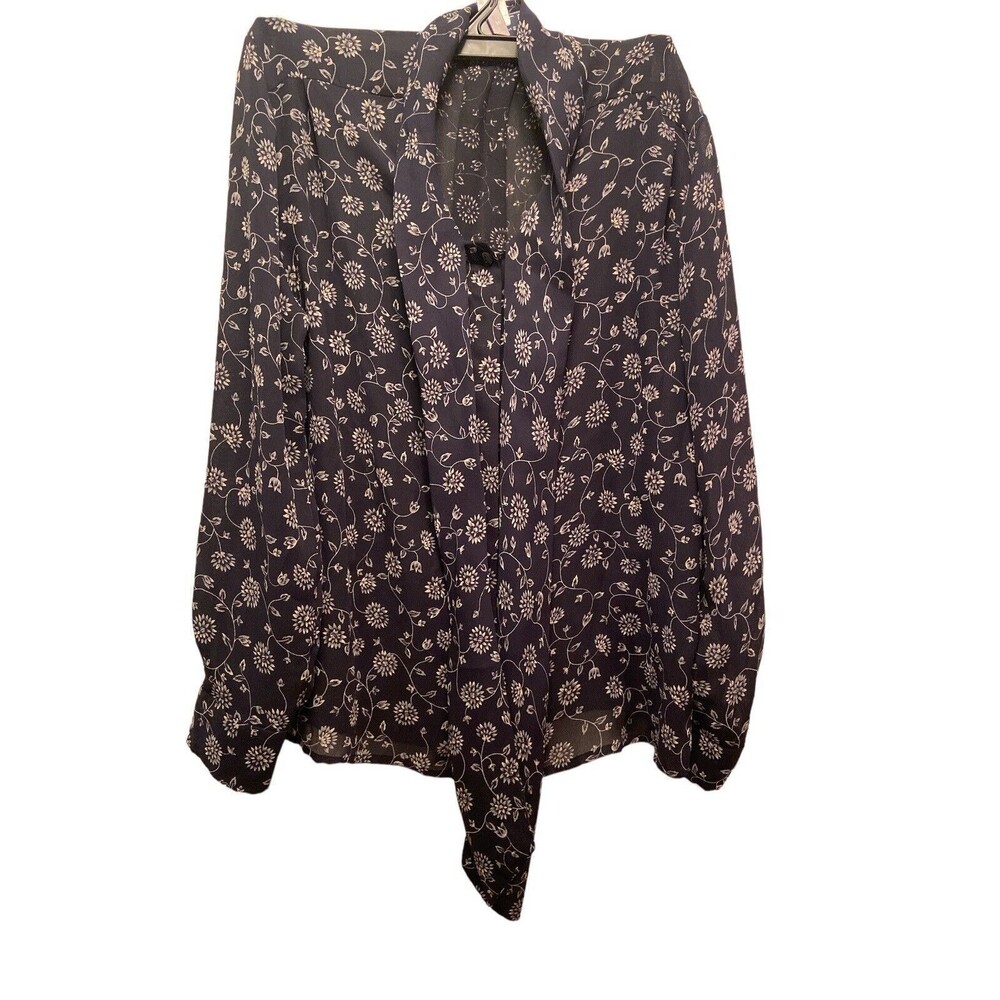 Rena Rowan For Saville Top Womens Size 10 Black Beige Floral Longs Sleeve Blouse